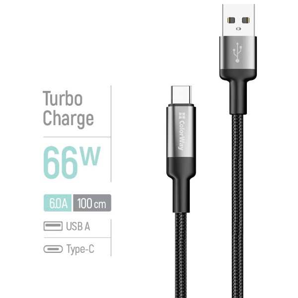 Фото - Кабель Colorway USB - Type-C (braided wire) 6А 1м Black (CW-CBUC096-BK)